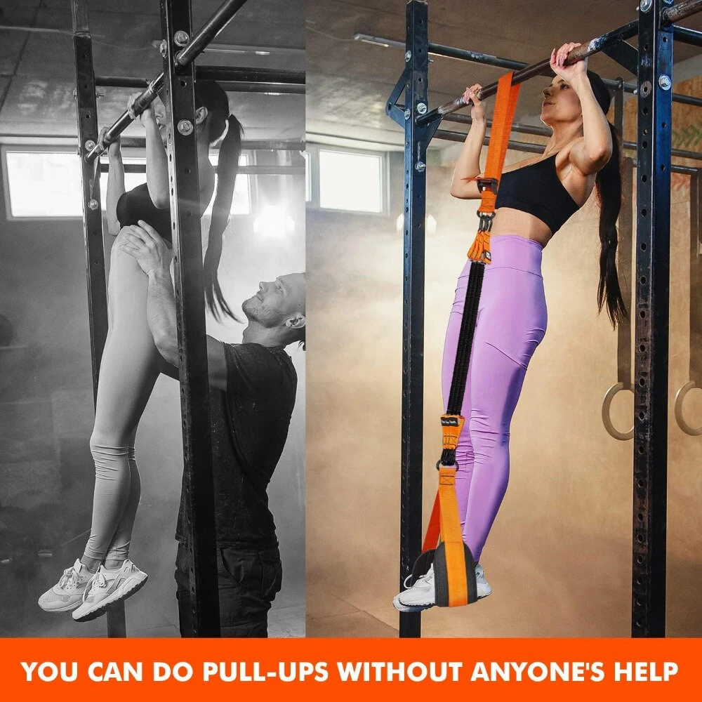 (image for) 225lbs Resistance Band Adjustable Weight Size Pull Up Assistance Bands with Fabric Foot Knee Rests for Pull-Up Assistance
