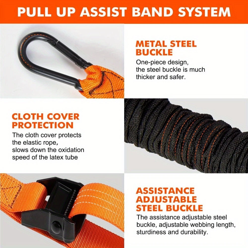 (image for) 225lbs Resistance Band Adjustable Weight Size Pull Up Assistance Bands with Fabric Foot Knee Rests for Pull-Up Assistance