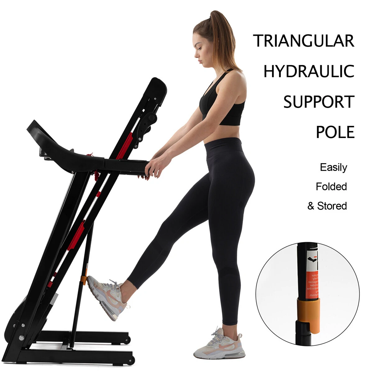 (image for) [USA Direct] Bominfit JK88 Folding Treadmill 3.5HP Power Motor 16km/h Max Speed 150kg Weight Capacity Heart Rate Sensor LED Display Installation-free Running Fitness for Home Gym Workouts